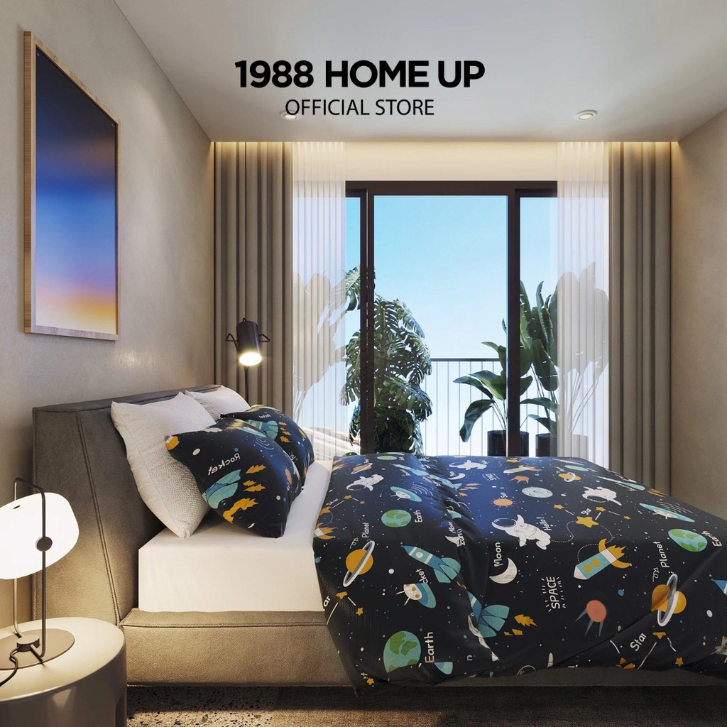 Bộ chăn gối 3 món  100% Cotton Hàn Quốc, hoạ tiết đơn giản hiện đại - 1988 Home Up, bộ ga giường cotton lụa