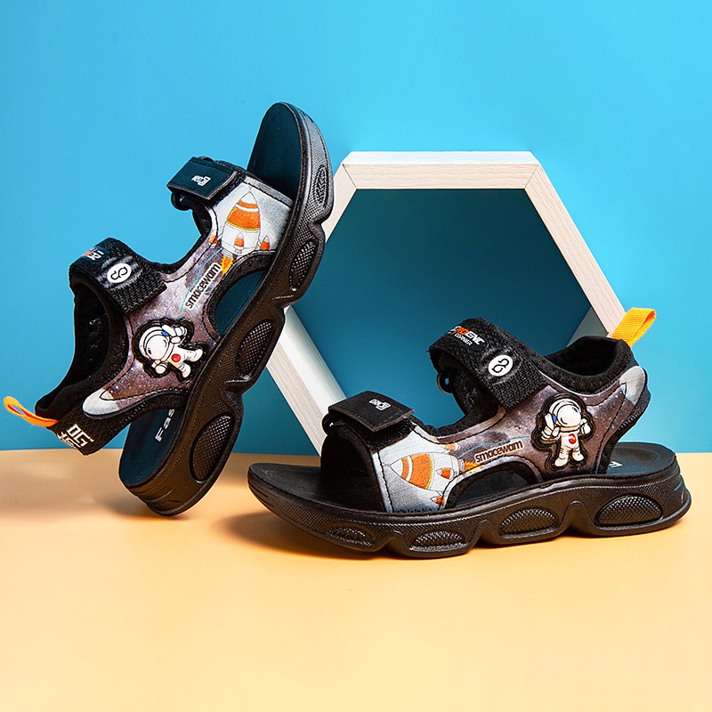 Sandal cho bé trai quai dán chống trơn trượt êm chân họa tiết vũ trụ hàng Quảng Châu cao cấp SDT05