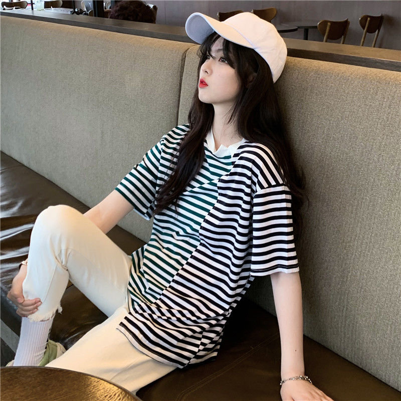 [Mã FAMAYWA giảm 10K đơn 50K] Áo thun tay ngắn họa tiết kẻ sọc dễ thương phong cách Hàn Quốc thời trang cho nữ 290 | BigBuy360 - bigbuy360.vn