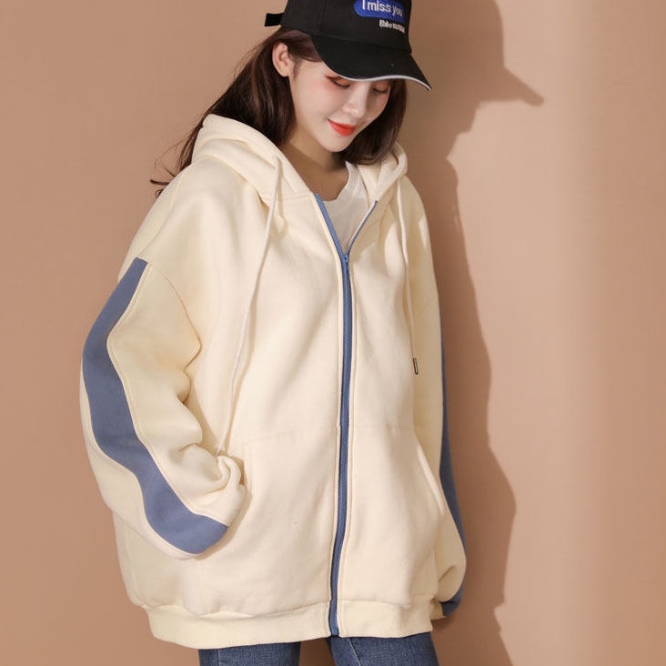 【Yuki】Áo nỉ sọc tay có mũ trùm đầu phong cách Hàn Quốc | BigBuy360 - bigbuy360.vn