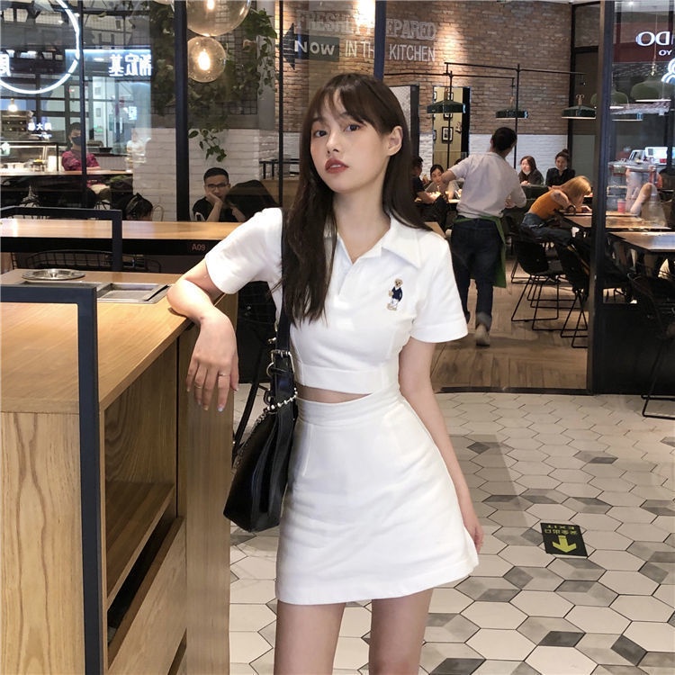 COZOKC COZOK Bộ áo thun ngắn tay + chân váy COZOK lưng cao thời trang xinh xắn đáng yêu cho nữ