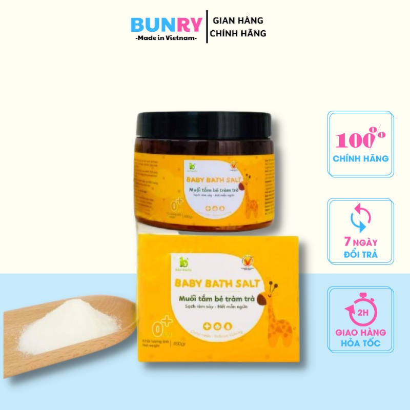 Muối tắm bé Tràm Trà Bảo Nhiên làm giảm rôm sảy tạo giấc ngủ ngon an toàn, muối tắm bé giảm mẫn ngứa ngoài da Bunry Shop