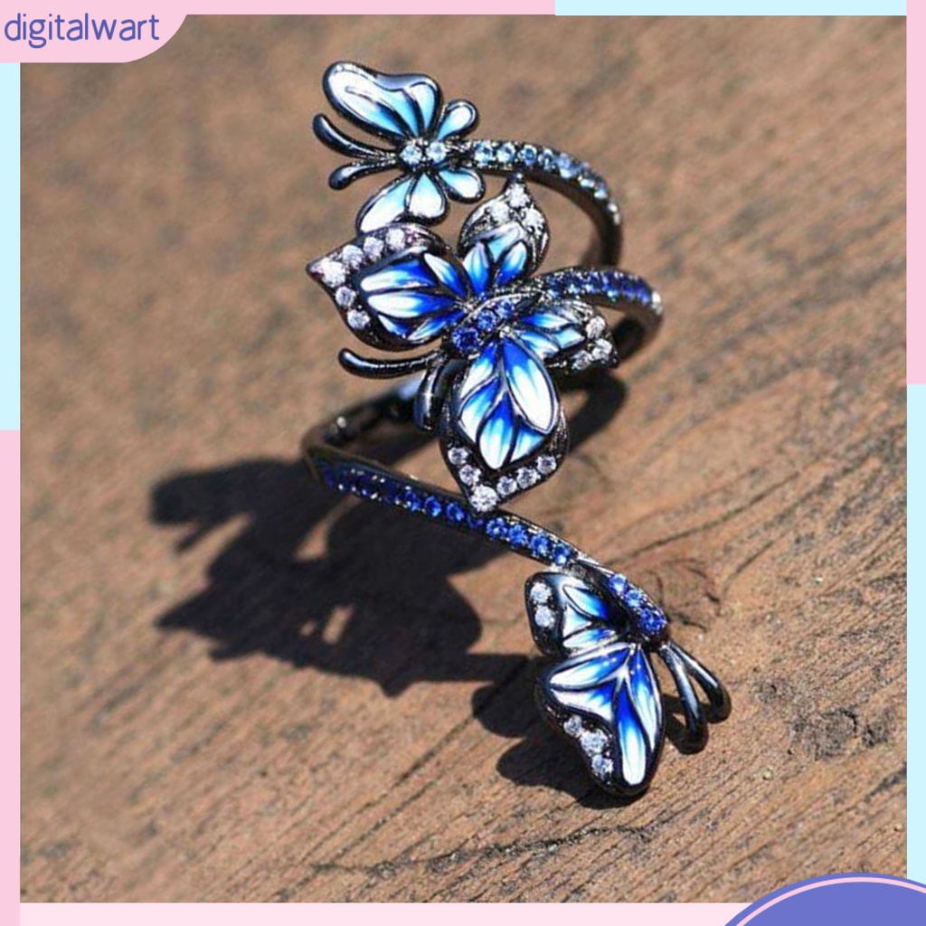 Nhẫn mở hình bướm màu xanh dương thời trang thanh lịch có thể điều chỉnh