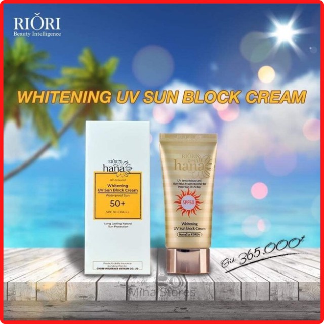 [Tặng 1H Mặt Nạ 126k] Kem Chống Nắng Không Trôi Dành Cho Da Dầu Mụn RIORI Whitening UV Sun Block Cream SPF 50+/PA+++ 50g