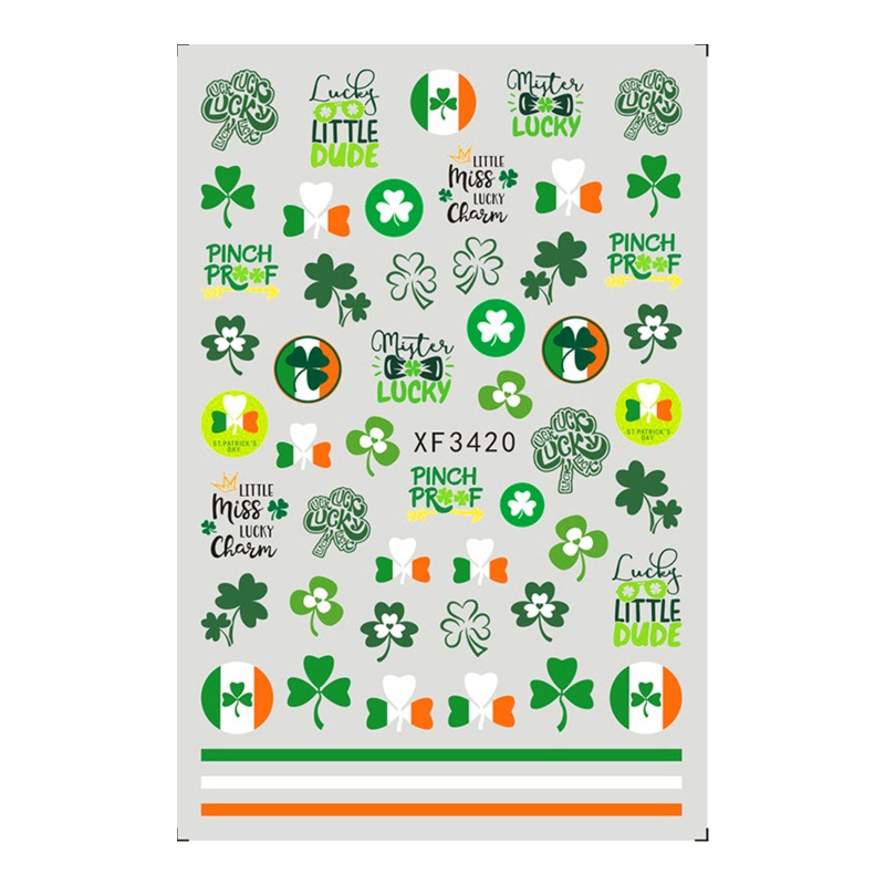 Set 10 Tờ Nhãn Dán Trang Trí Móng Tay Tự Dính Họa Tiết Saint Patrick