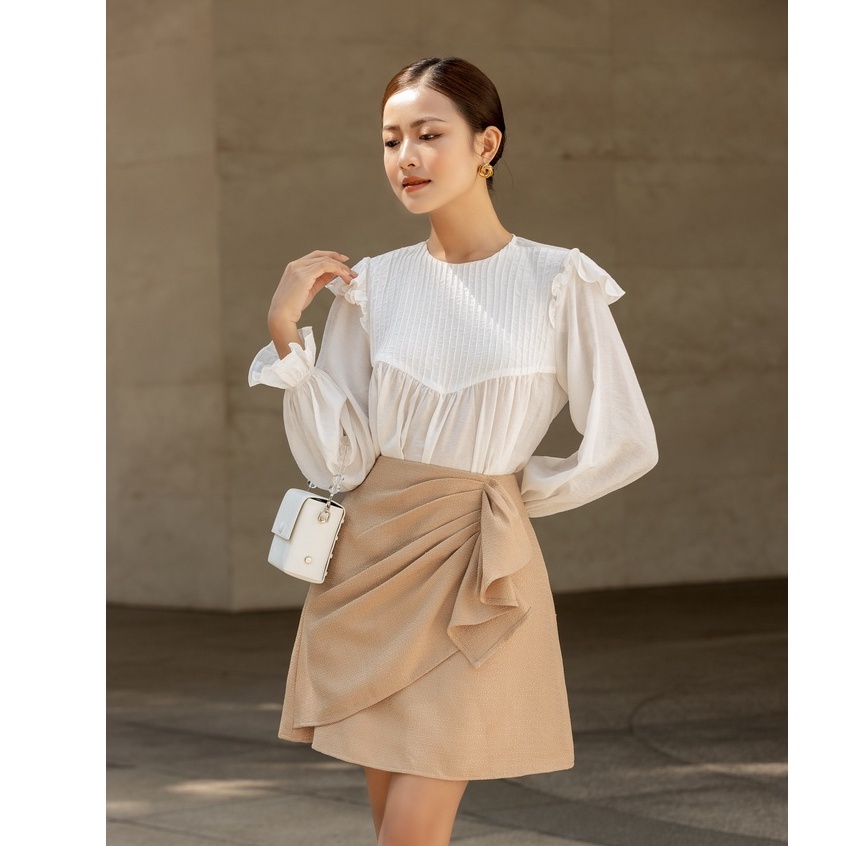 OLV - Chân Váy Plicated Tie Skirt in Beige