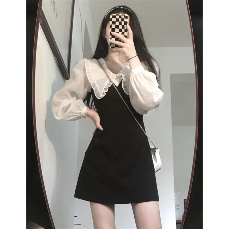 Váy phối tay voan dáng xòe tay bồng