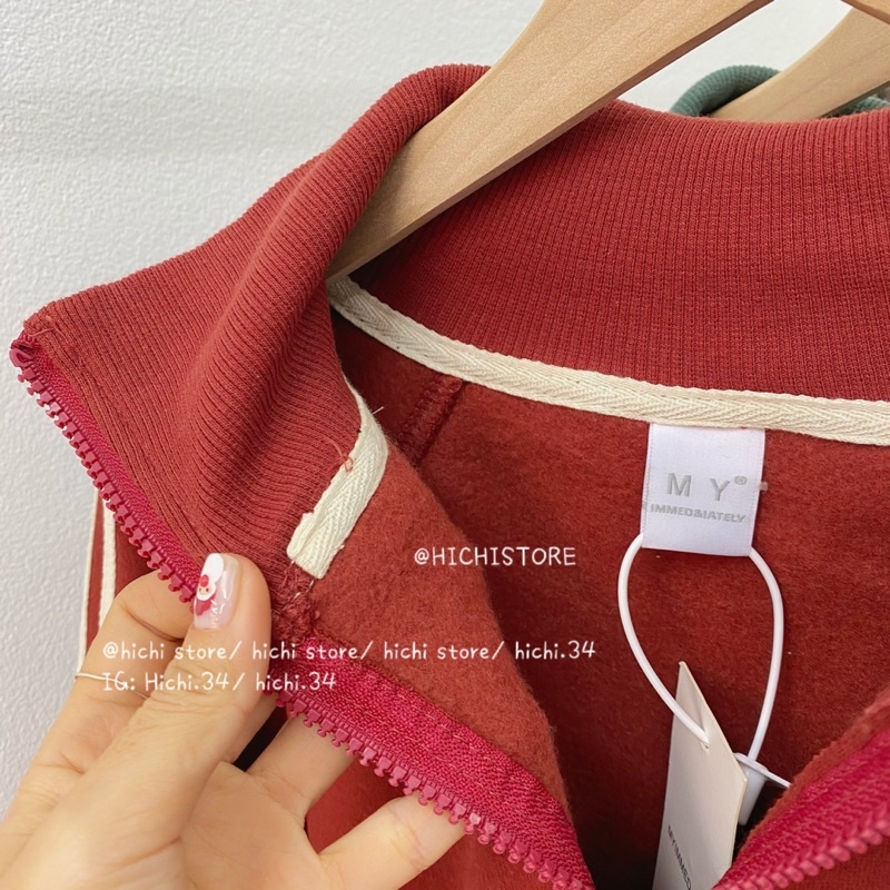 áo sweater nỉ bông kéo khoá sọc tay ẢNH THẬT VIDEO hichi | BigBuy360 - bigbuy360.vn