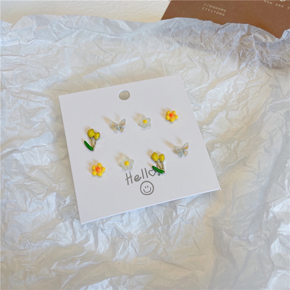 Set 4 Cặp Bông Tai Hình Hoa Tulip/Bướm/Hoa Tulip Nhiều Màu Sắc Phong Cách Hàn Quốc Dành Cho Nữ