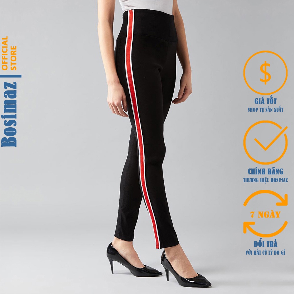 Quần Legging Nữ Bosimaz MS221 dài túi sau màu đen sọc đỏ cao cấp, thun co giãn 4 chiều, vải đẹp dày, thoáng mát.