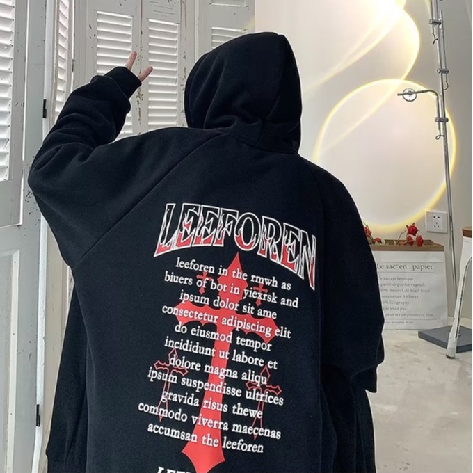 Áo hoodie Dáng Rộng In Chữ Phong Cách retro Mỹ Cho Nam