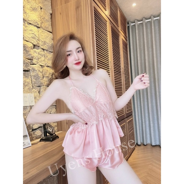 Set yếm sexy quyến rũ có mút ngực chất satin loại 1 mềm, mịn, mát,  mã 7