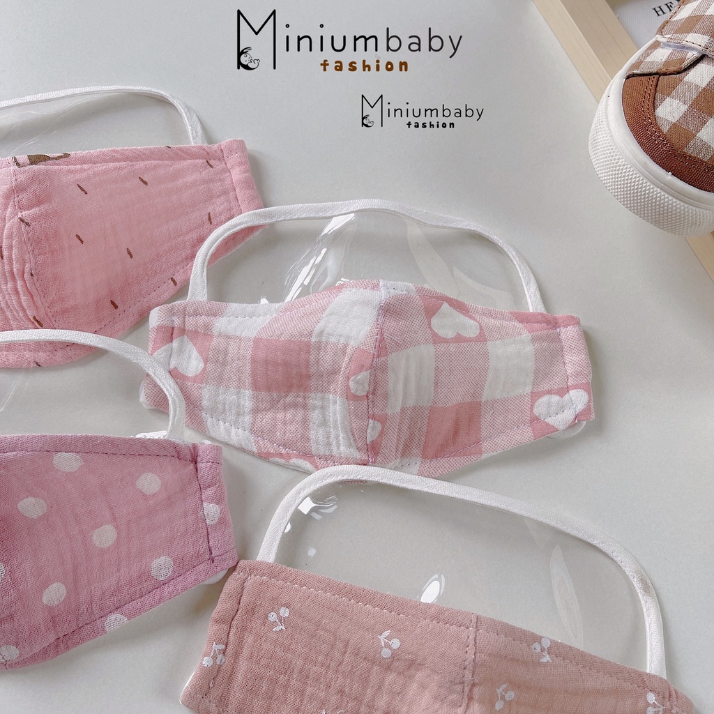 Khẩu trang có kính cho bé gái, bé trai, chất liệu xo muslin màu sắc unisex, miniumbabyfashion