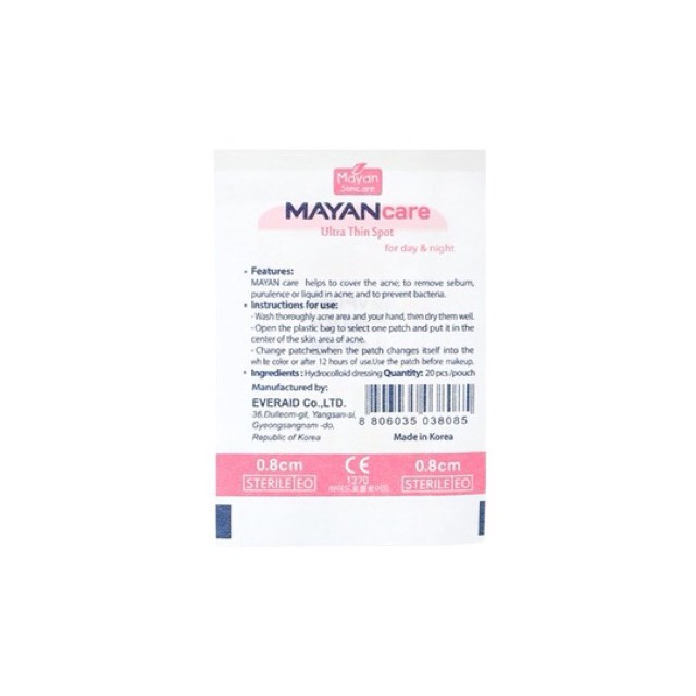 Miếng dán mụn MAYAN CARE, giúp đẩy nhanh quá trình giảm sưng tấy hiệu quả, hộp 20 chiếc - Trung Đông Pharmacy