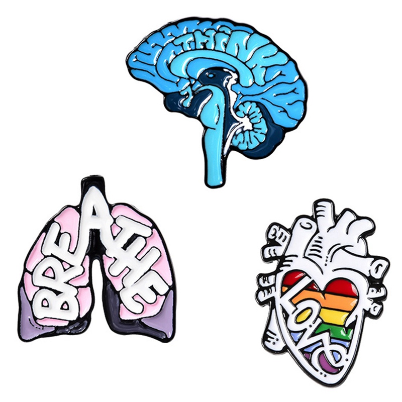 Sawadik Organ Enamel Pins Custom Heart Lung Brain Brooch Lapel Pin Shirt Bag Love Breath Mind Badge Cartoon Jewelry Gift For Friends