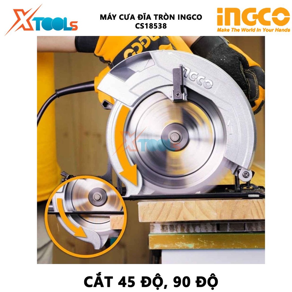 Máy cưa gỗ cầm tay INGCO CS18538 Máy cưa đĩa công suất 1400W, điện thế 220v, kích thước lưỡi 185x20mm, tốc độ 4800rpm