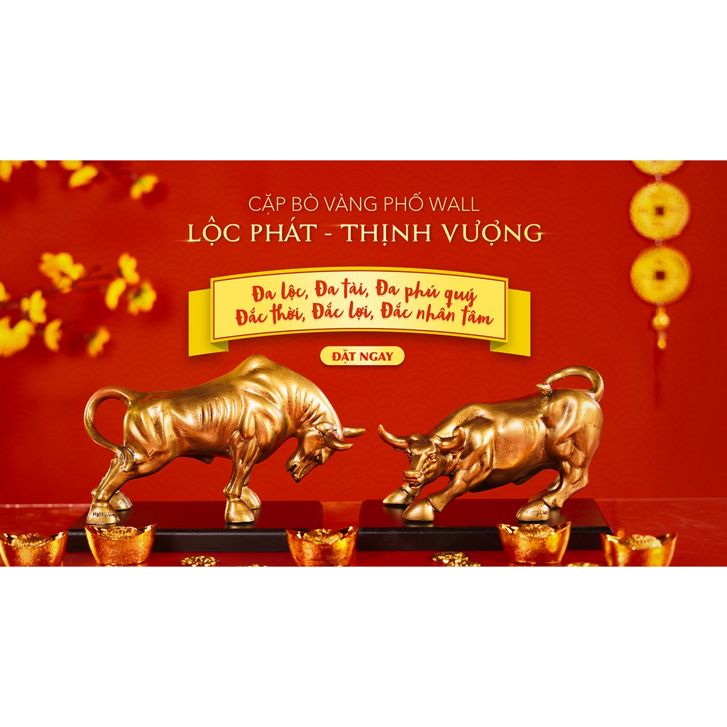 Cặp Tượng Bò Vàng Phố Wall Lộc Phát Và Thịnh Vượng - Happy Live - Chất Liệu Composite Mạ Đồng Cao Cấp -  Cao 13cm | WebRaoVat - webraovat.net.vn