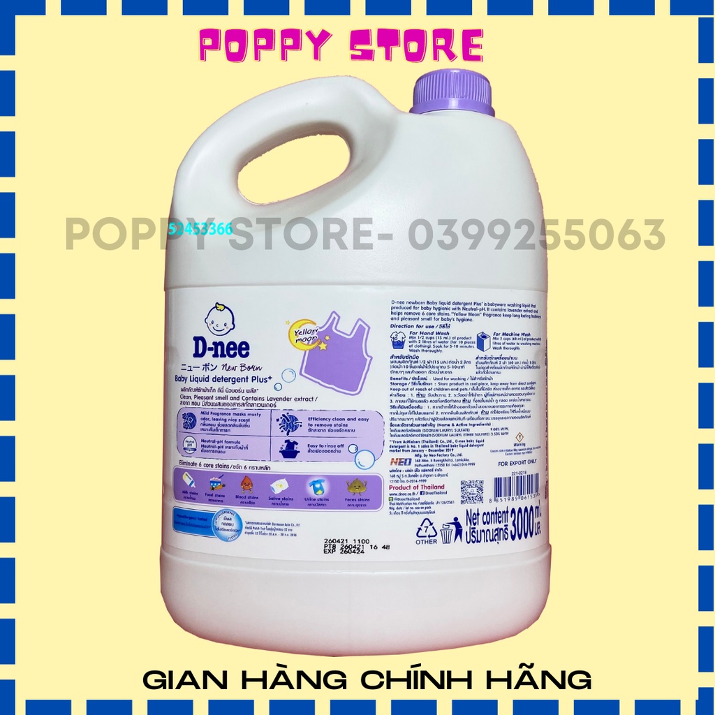 Nước giặt Dnee tím Thái Lan 3000ML tích hợp 2 tính năng giặt và xả