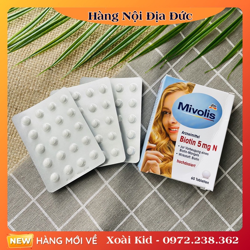 Viên mọc tóc Biotin Mivolis dưỡng tóc, giảm rụng, nội địa Đức 60v - Date mới đủ bill