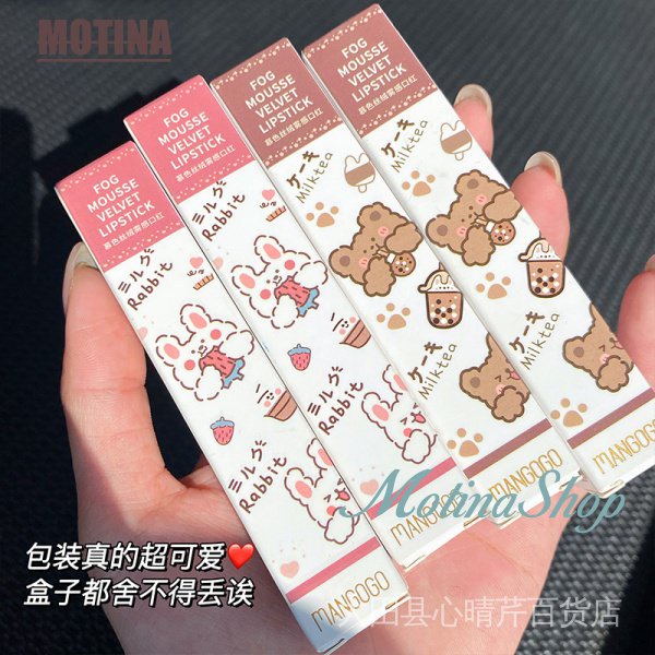 Son Môi Kiêm Bút Kẻ Viền Môi Hai Đầu Lâu Trôi Không Phai Chống Thấm Nước Thiết Kế Hình Gấu Dễ Thương