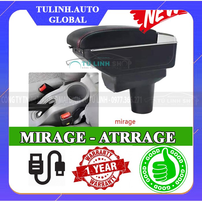 Hộp tỳ tay xe Attrage / Mirage cao cấp tích hợp cổng sạc USB - Bảo hành 12 tháng