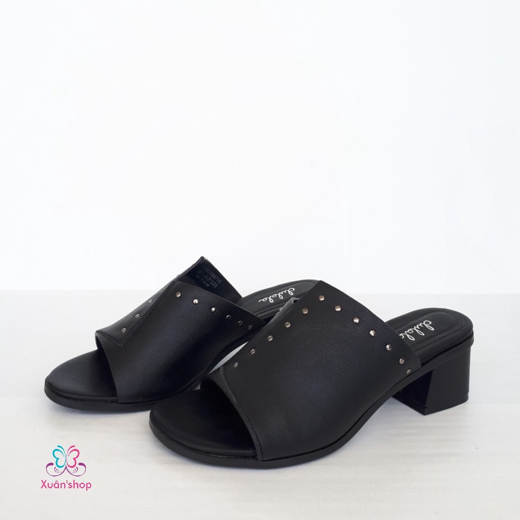 Dép thời trang Daphne da mềm, quai bản rộng, gót vuông cao 5cm