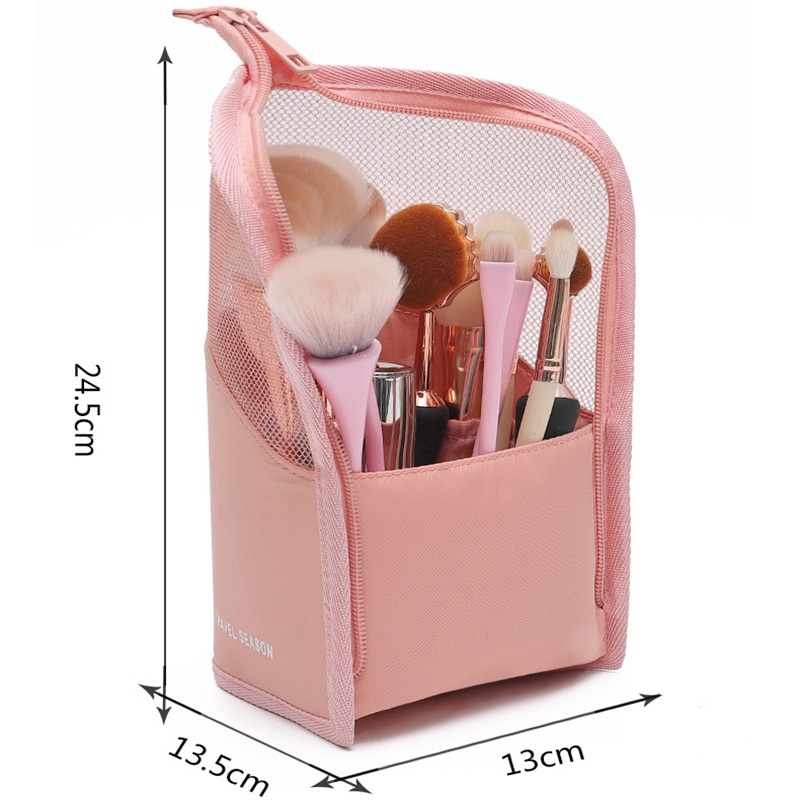 AMOVOL 1Pc Stand Cosmetic Bag for Women Clear Zipper Makeup Bag Travel Female Makeup Brush Holder Organizer Toiletry Bag