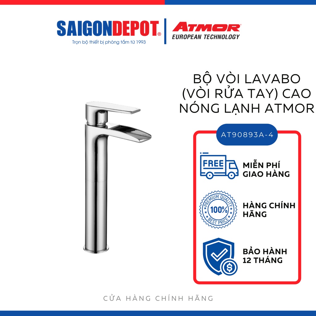 SAIGON DEPOT - Bộ vòi lavabo (vòi rửa tay) cao nóng lạnh Atmor Model AT90893A-4