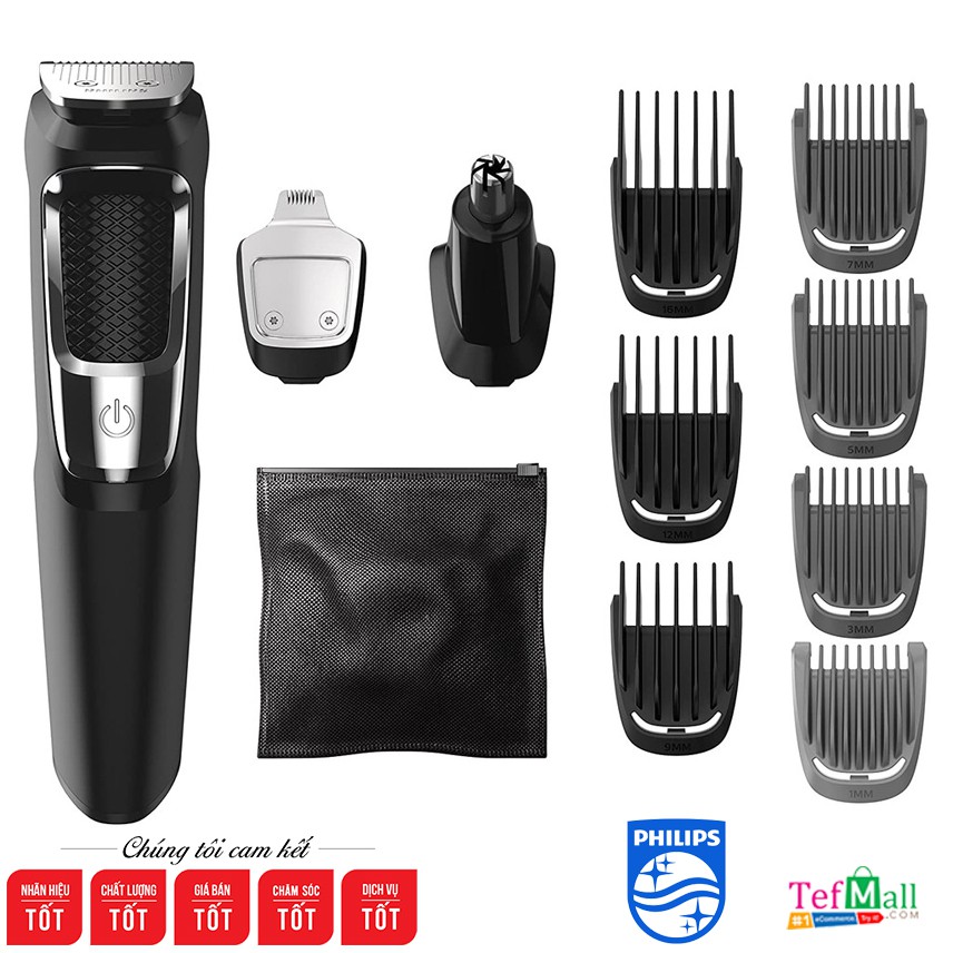 [Hà Lan] Tông Đơ Philips Norelco MG3750 Multigroom All-In-One Series 3000 cắt tóc, cạo râu, cắt lông mũi, 13 đầu phụ ki]