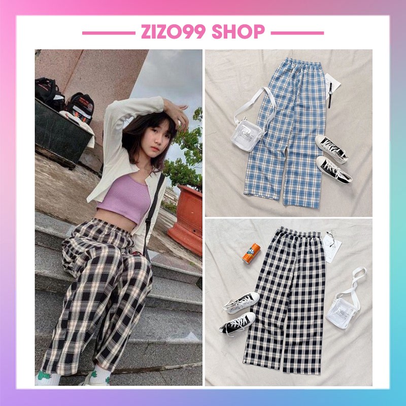 Quần Ống Rộng Kẻ Sọc Caro Phong Cách Đường Phố Trẻ Trung Năng Động