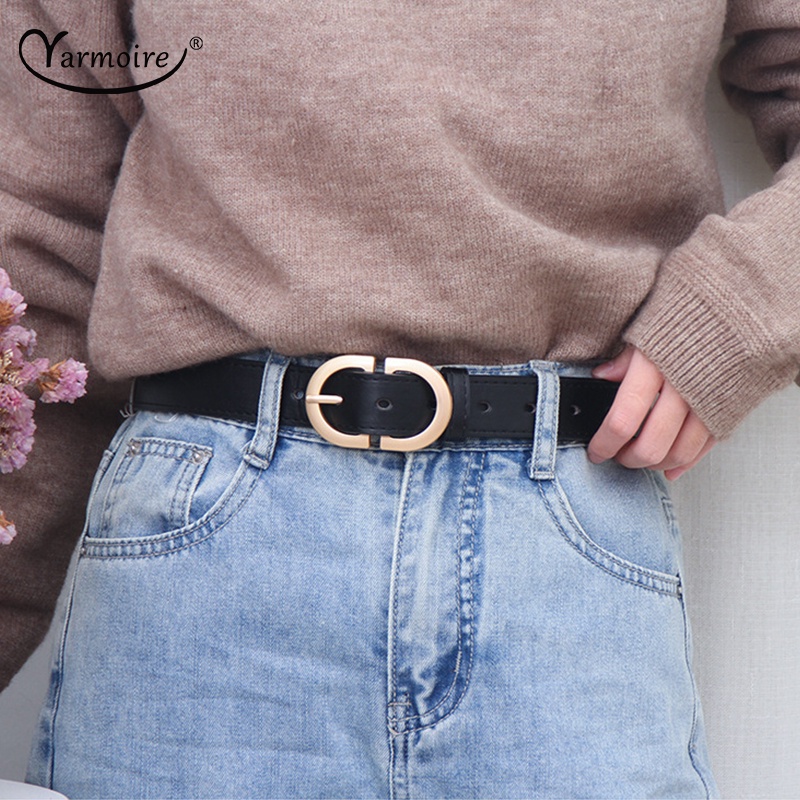 Thắt Lưng Da Màu Trơn Khóa Tròn Kiểu Cổ Điển Thời Trang Cho Nữ
