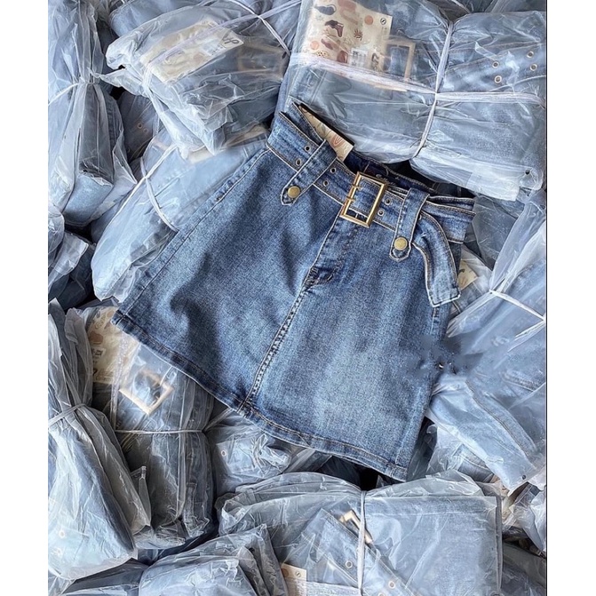 Chân váy jeans kèm đai siêu hot, Chân váy bò có quần kèm đai 2022