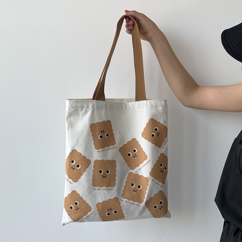 Túi tote vải canvas đeo vai họa tiết bánh quy dễ thương