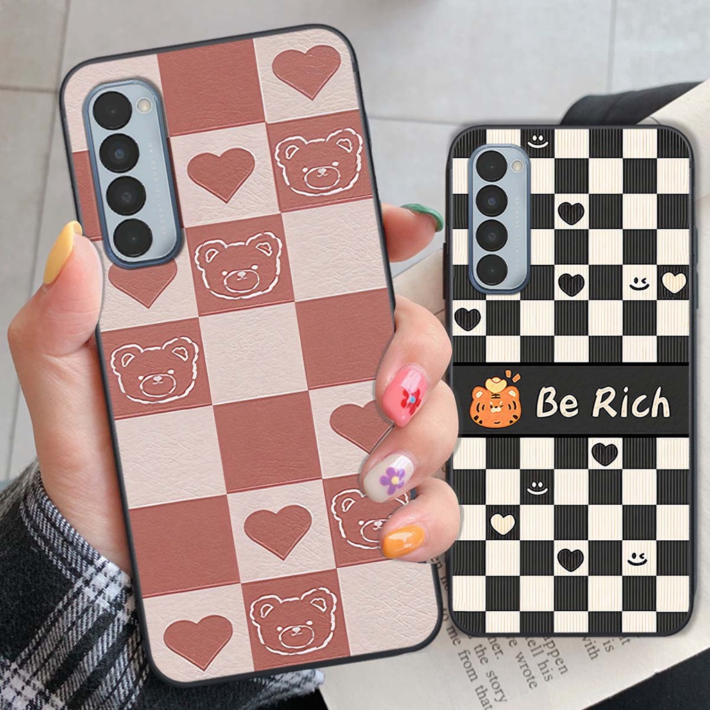 Ốp Oppo Reno4 / Reno4 Pro / Reno 4 gấu Bear rick caro vuông thời trang siêu đẹp