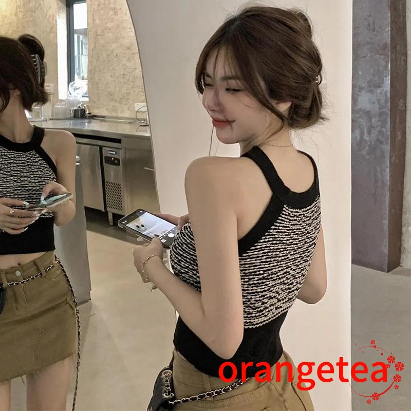 Áo Thun Sát Nách Cổ Tròn Màu Sắc Tương Phản Thời Trang Cho Nữ