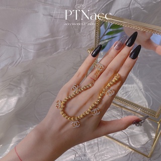ᴾᵀᴺᵃᶜᶜ lắc tay bi mạ vàng charm kí hiệu cha-neo
