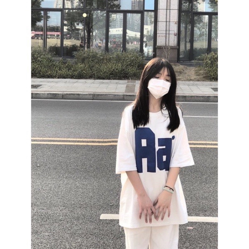 [NEW] Sét bộ áo thun chữ Aa quần kaki ống rộng trắng, bộ áo phông cộc tay quần culottes suông Ulzzang cute 2 màu