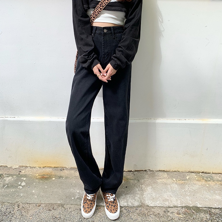 Quần jeans cho nữ lưng cao ống rộng thời trang Hàn Quốc