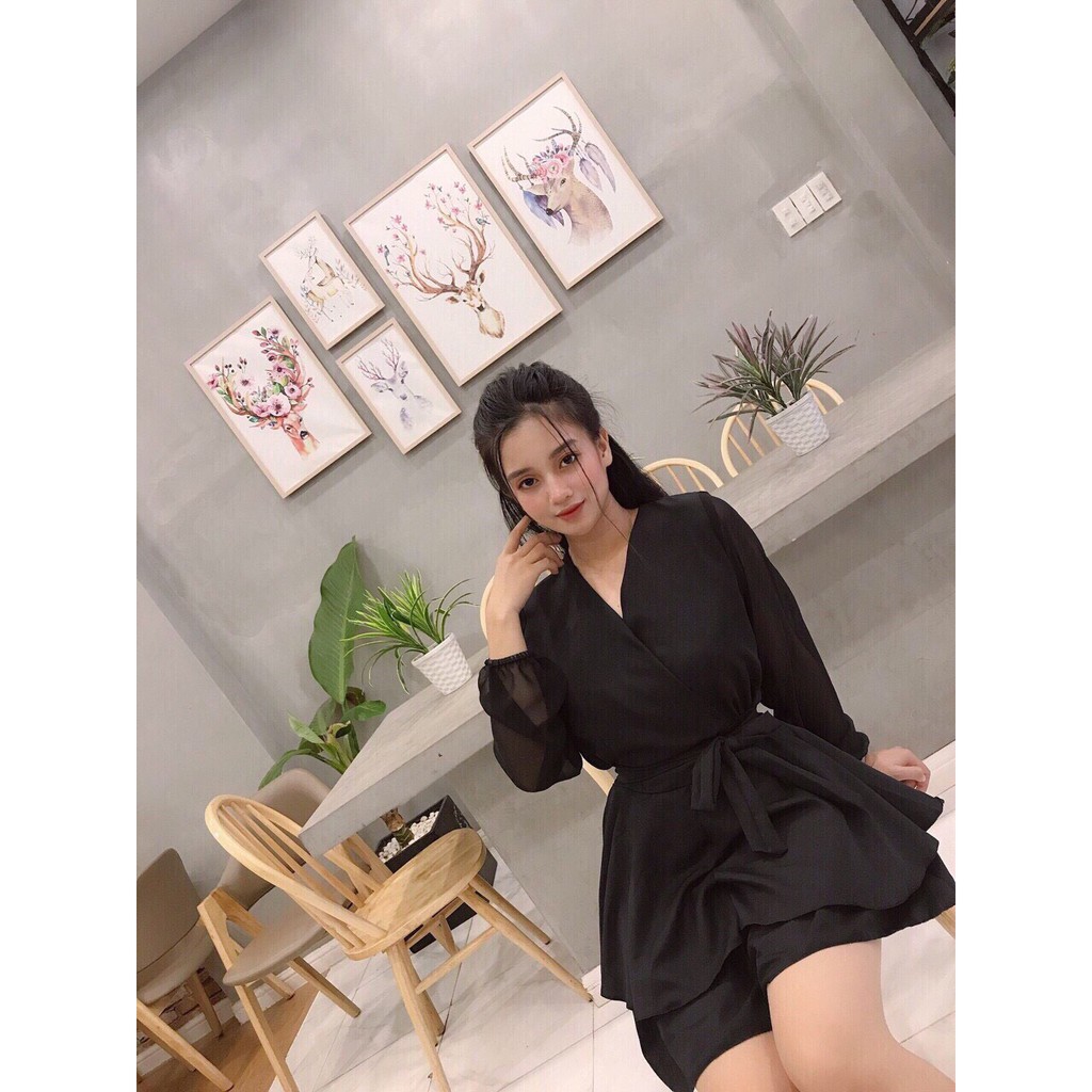 Đầm nữ cổ V thắt nơ nịnh eo 2 tầng vải dày dặn mềm mịn | BigBuy360 - bigbuy360.vn