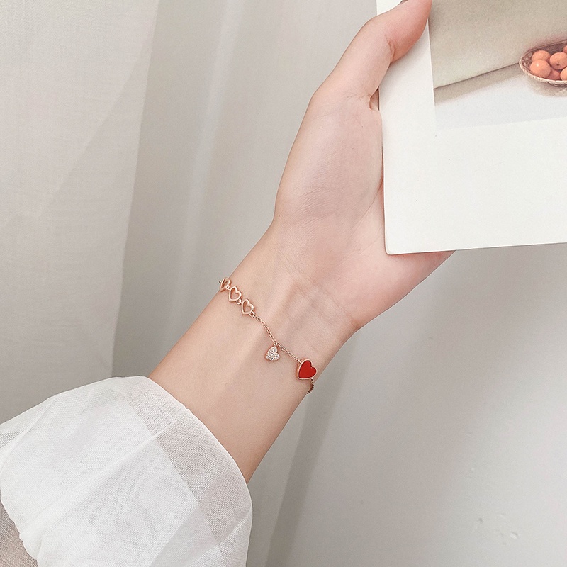 Vòng tay mặt hình trái tim màu đỏ đơn giản thời trang Hàn Quốc cho nữ