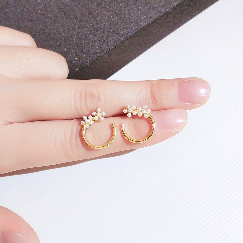 [Jiudolan] Bông Tai Mạ Vàng 18K Hình Hoa Đính Ngọc Trai Đơn Giản Thời Trang Dành Cho Nữ