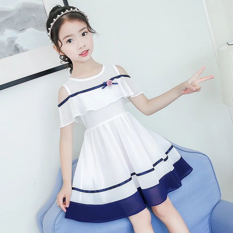 Đầm chiffon Mùa Hè Màu Trắng/Hồng Thời Trang Mới Cho Bé Gái