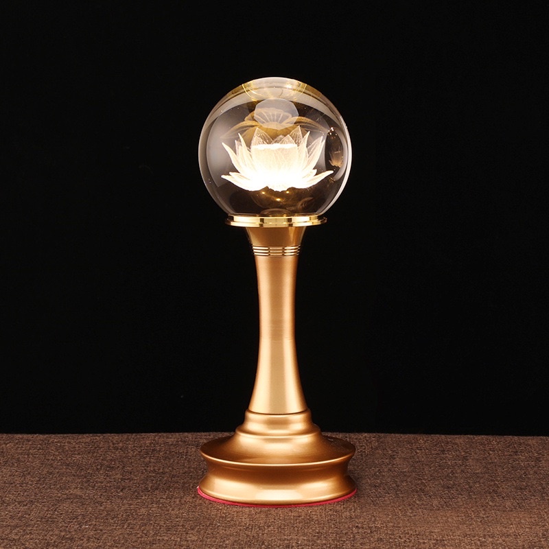 Đèn Thờ Cúng Hoa Sen Pha Lê Tròn - Đèn Điện LED đổi màu cao cấp