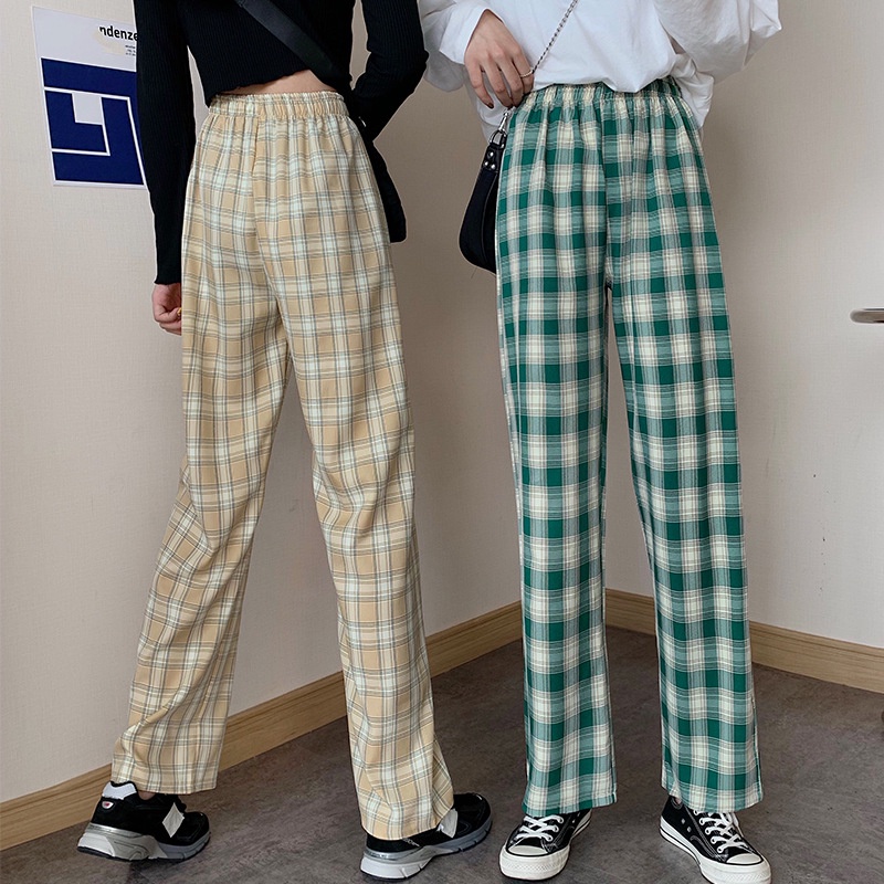 Plaid Pants Women's Early Autumn Loose 2020 New Thin Straight Vertical High Waist Slim Mop Wide Leg Casual Pants