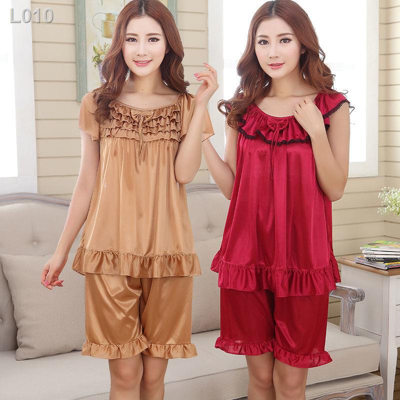 Đồ ngủ của phụ nữ băng lụa ngắn tay rộng rãi mặc nhà kích thước lớn phù hợp với gợi cảm cho bà bầu