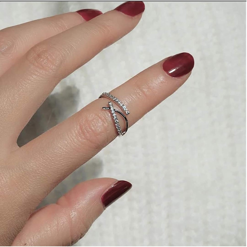 Nhẫn bạc nữ Nhẫn Wavy line gắn đá trắng nhỏ Van Jewelry V10008 free size tự điều chỉnh size tay