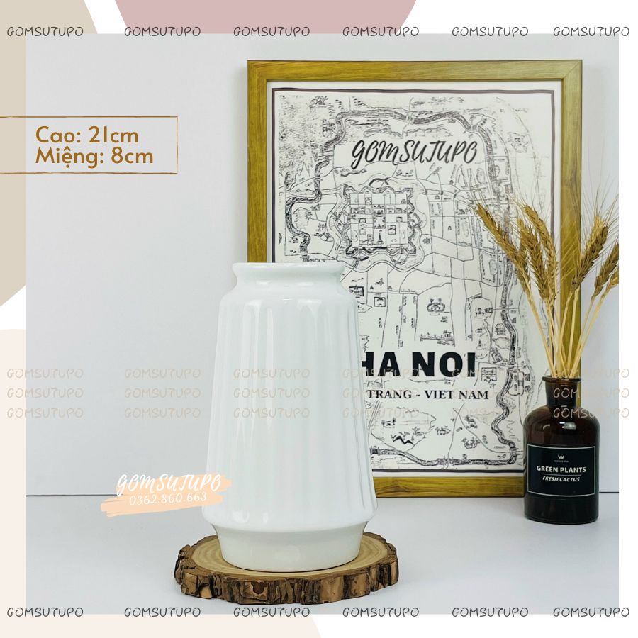 Lọ Hoa Men Trắng - Dòng Cao Cấp - Gốm Sứ Bát Tràng - gomsutupo - Bình Hoa Tràng Trí - Gốm Sứ TUPO - Decor
