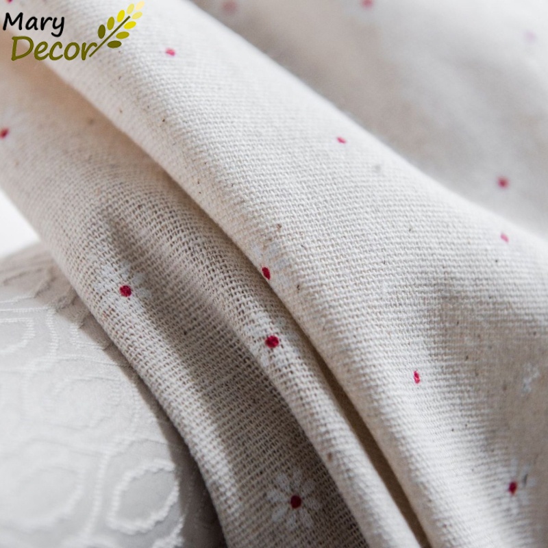 Rèm cửa ngắn trang trí vải bố linen đậm chất vintage - họa tiết Hoa cúc trắng R-I02