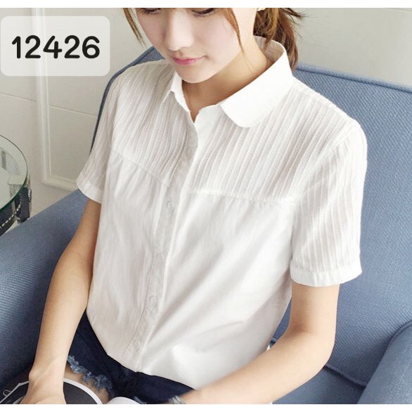 Sơmi BIG SIZE tay ngắn trắng trơn vai xếp li công sở 12426
