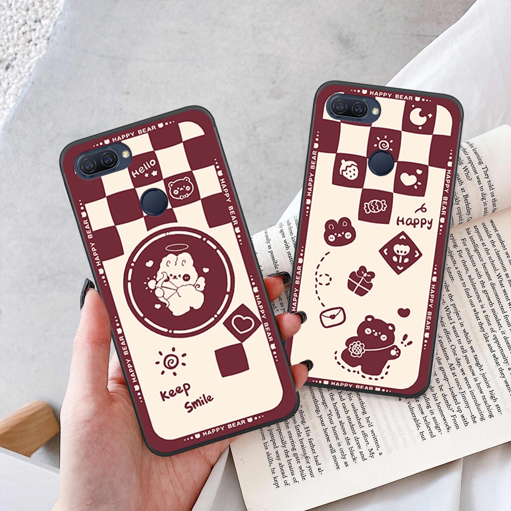 Ốp lưng Oppo A12/ A5s trái tim, hoạ tiết kẻ caro đen trắng thời trang